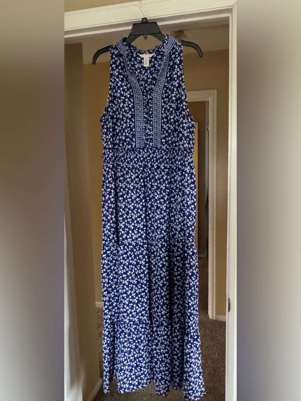 Blue Floral Maxi Dress with Sleeveless Smocked Waist - NWT